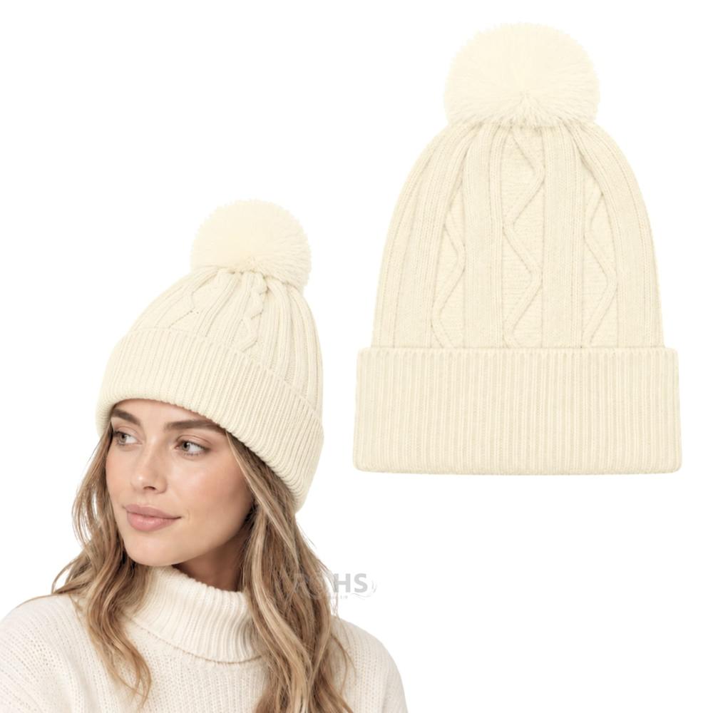 Gorro Tejido Con Pompón Diseño Texturizado Para Invierno Color Beige