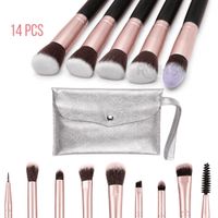 Kit De 14 Brochas De Maquillaje Semi-Profesional Con Estuche Portátil Para Rostro Y Ojos