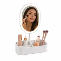 Espejo LED Redondo Recargable con Porta Maquillaje 3 Tonos de Luz Control Táctil Blanco