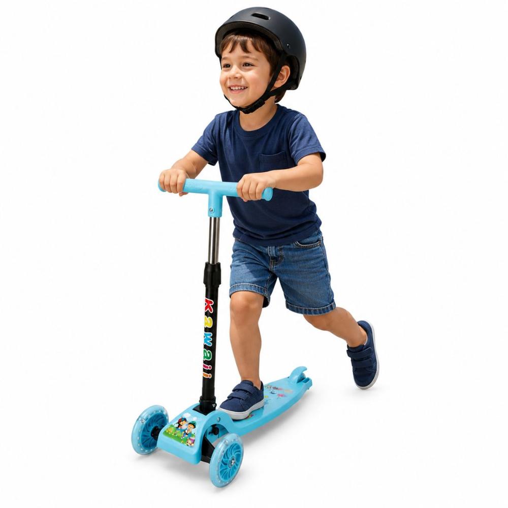 Scooter Infantil 3 Ruedas Plegable Ajustable Para Niñas y Niños con Luces LED - Celeste
