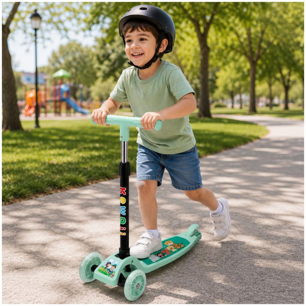 Scooter Infantil 3 Ruedas Plegable Ajustable Para Niñas y Niños con Luces LED - Verde agua