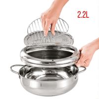Olla Freidora De Acero Inoxidable 2.2L Con Termómetro Y Rejilla Escurridora Japonesa