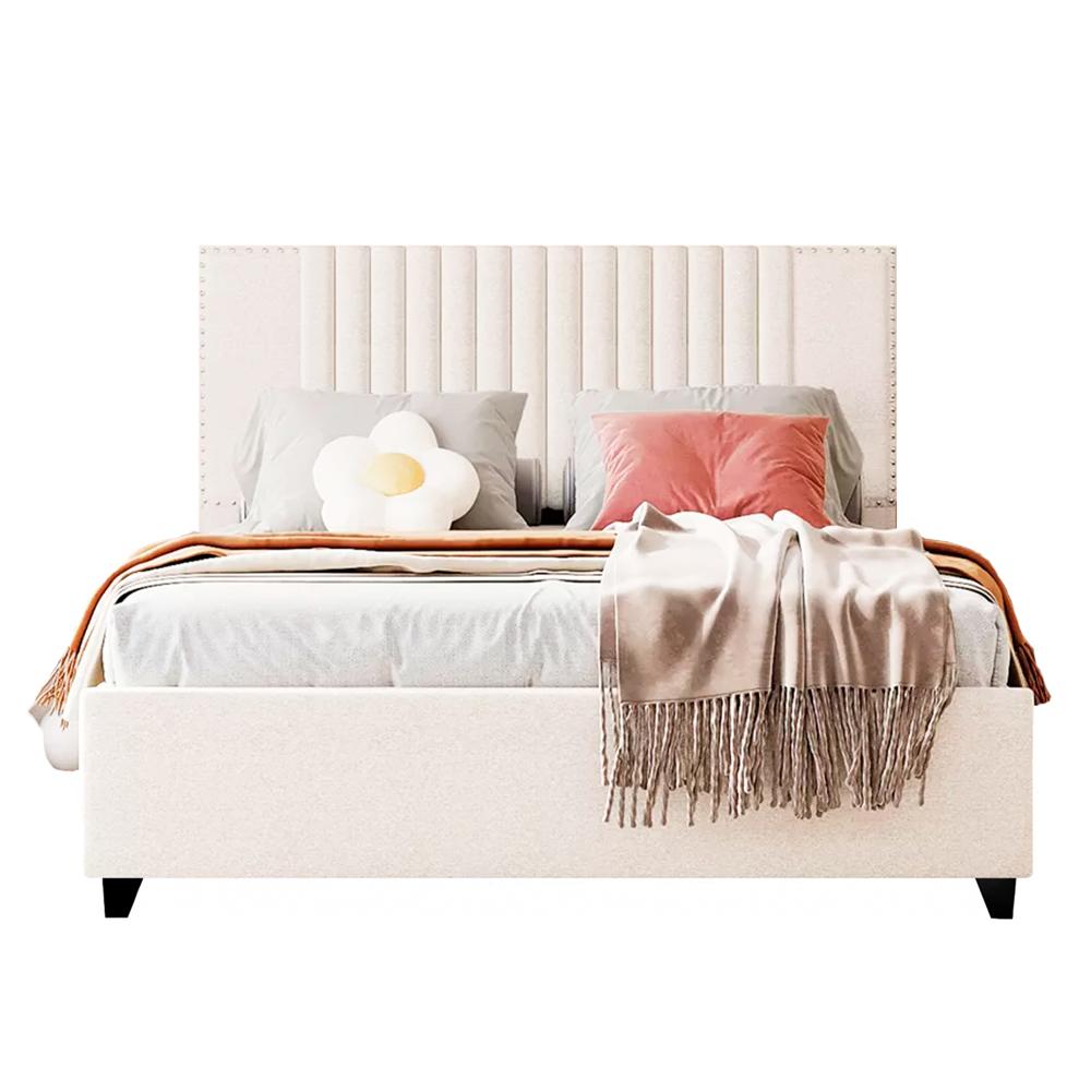 Cama Tapizada Listón Iris LeMueble 1.5 Plz Ivory