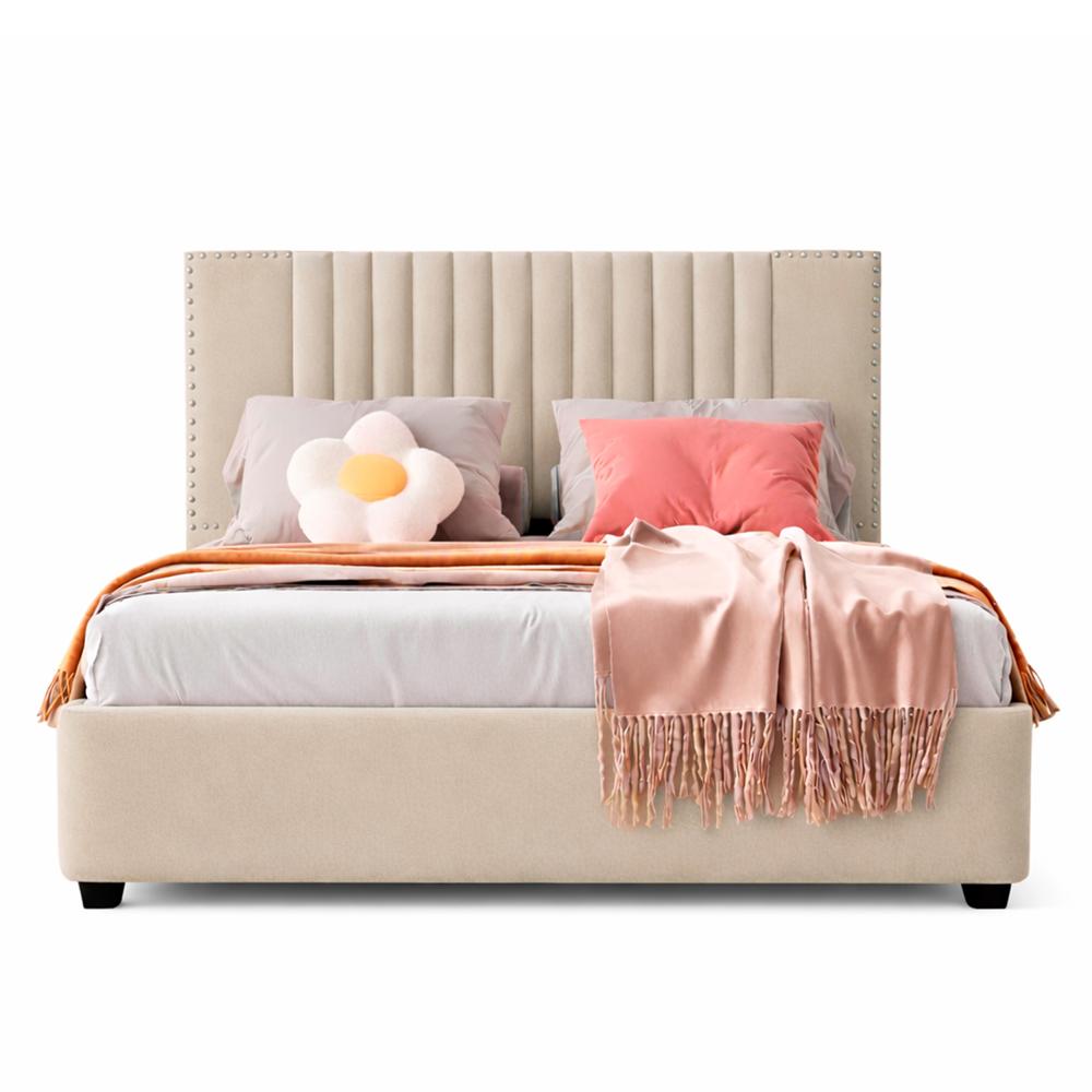 Cama Tapizada Listón Iris LeMueble 1.5 Plz Beige