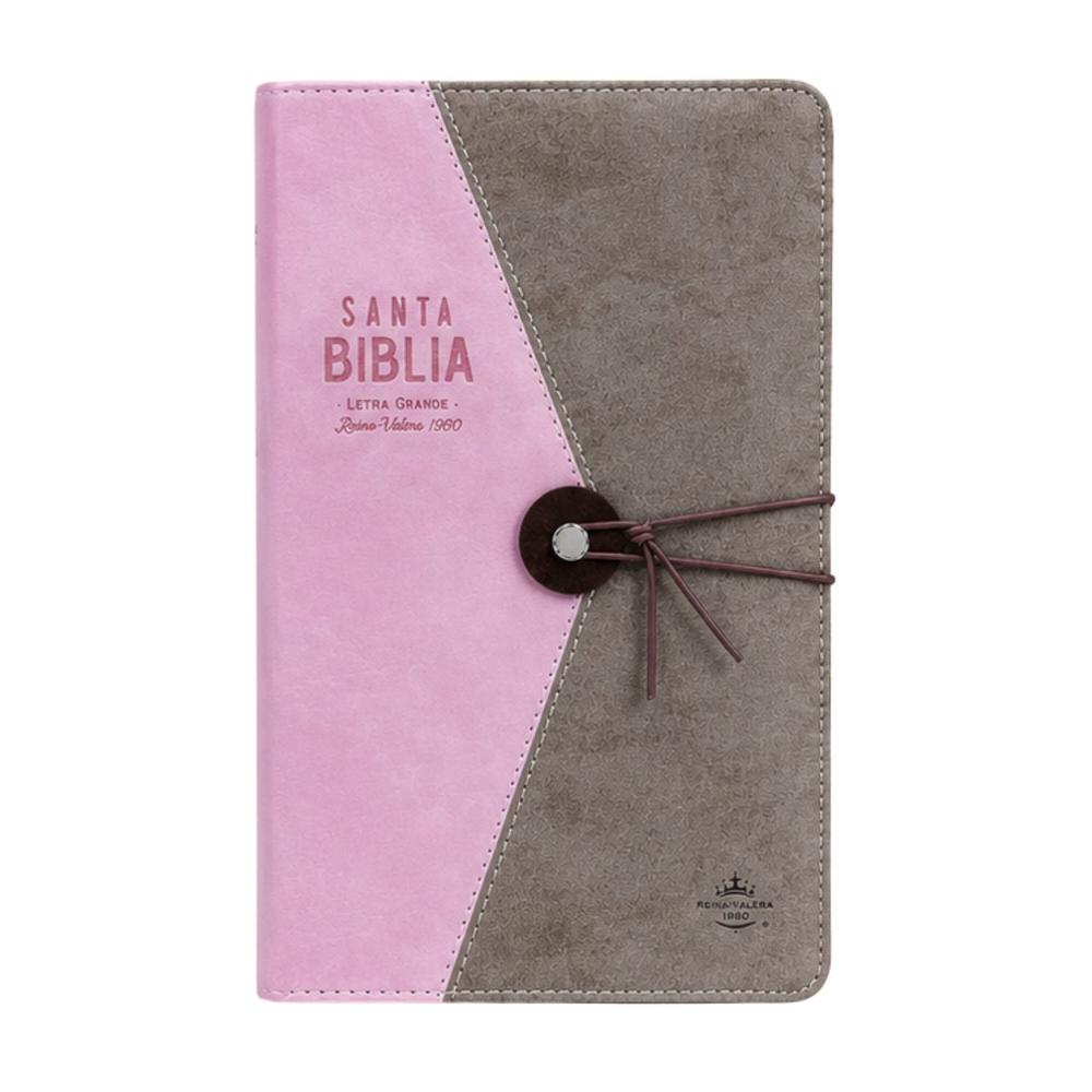 Biblia reina valera 1960 con elastico letra grande vintage imitacion piel Rosa/cafe