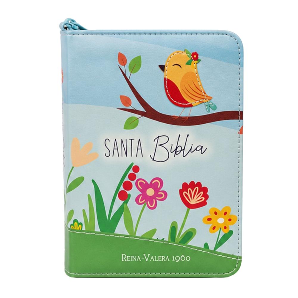 Biblia Compacta Reina Valera 1960 Azul Verde Pájaros