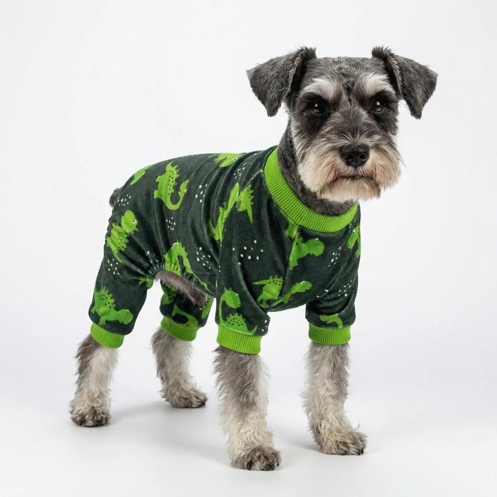 ENTERIZO MASCOTA PERRO GATO DISEÑO DINOSAURIO TELA PLUSH VERDE ROPA ABRIGADORA TALLA XXL