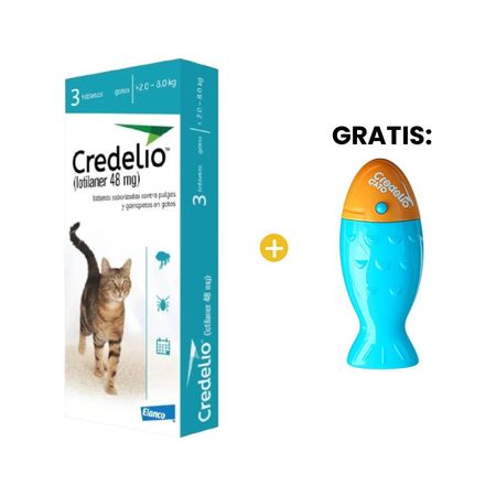 Credelio Gato 48 Mg 2-8Kg x 3 Tabletas - Antipulgas para Gatos MÁS GRATIS Juguete en Forma de Pez