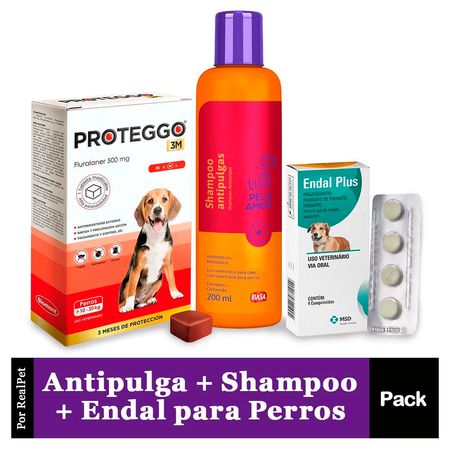 Antipulga Proteggo 3M Perros de 10 - 20 kg + Shampoo Antipulgas Ibasa 200ml + Endal