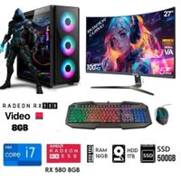 Computadora PC GAMER Core I7 -RAM 16GB-DISCO 1TB -SSD 500GB-RX 580 8GB -M27