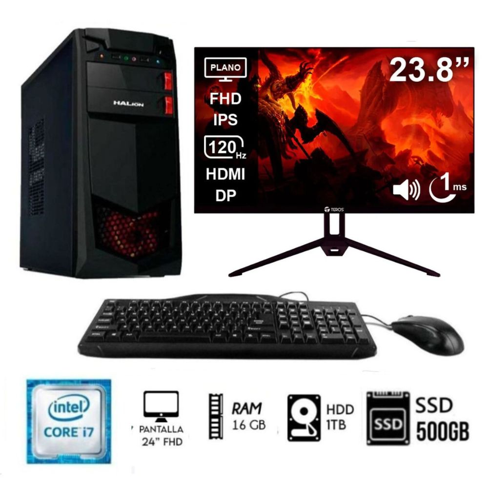 Computadora PC Core i7 3.2Ghz Ram 16GB  Disco 1TB   SSD 500GB  Monitor 24 FHD