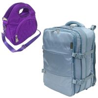 MOCHILA VIAJERA  TRAVEL VERDE CEMENTO - LONCHERA MAGIC UVA DE REGALO
