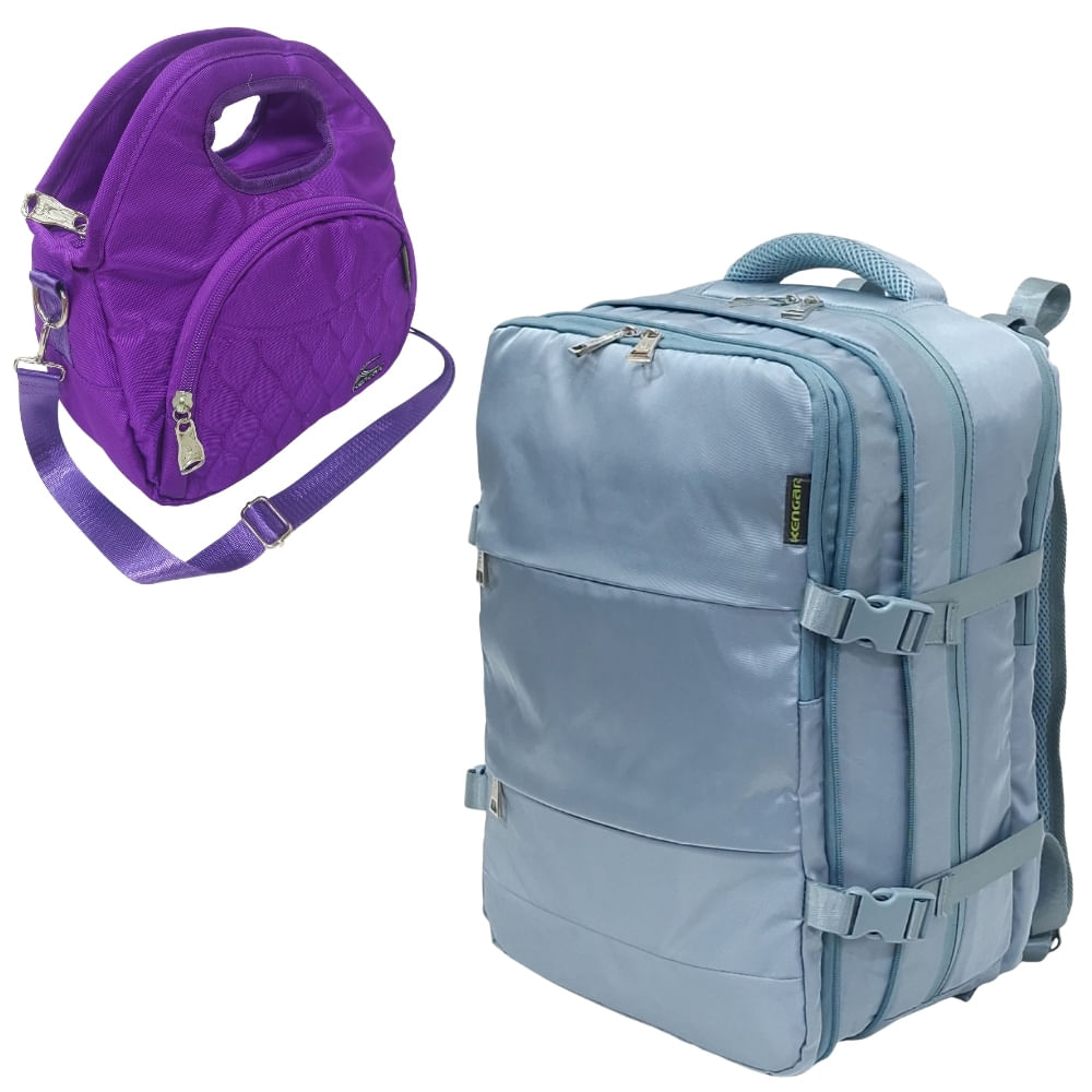 MOCHILA VIAJERA TRAVEL VERDE CEMENTO - LONCHERA MAGIC UVA DE REGALO
