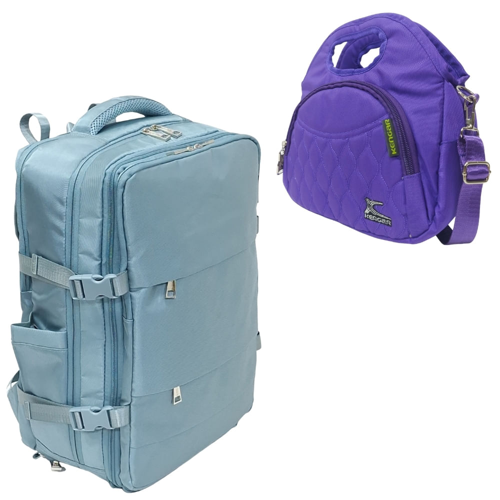 MOCHILA VIAJERA TRAVEL VERDE PASTEL - LONCHERA MAGIC MORADO DE REGALO