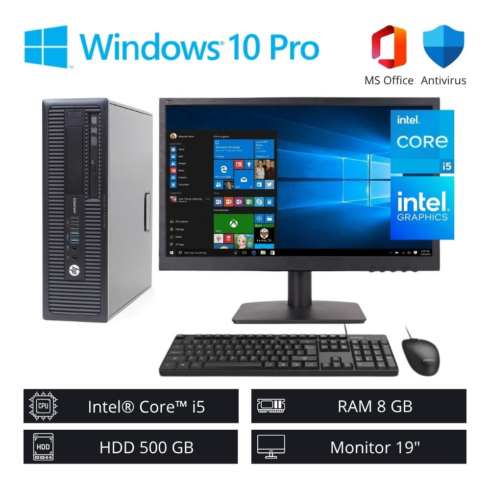 Computadora PC HP Elite Intel Core i5 3.30 GHz 8GB RAM 500GB HDD + Monitor 19” - Refurbished