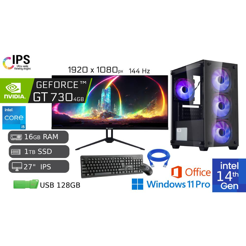 Computadora Gamer I5 14va 16GB RAM 1TB SSD Nvidia GeForce  4GB  MONITOR 27 FHD  ACCESORIOS