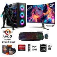 Computadora PC GAMER RYZEN 7-5700G  Ram 16GB  Disco SSD 1TB   Monitor 27 FULL HD
