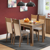 Conjunto Comedor Habana Madesa Mesa Tapa Madera con 4 Sillas Marrón - Crema - Perla