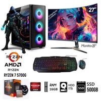 Computadora Pc Gamer RYZEN 7 5700G  Ram16GB  Disco HDD 1TB    SSD 500GB  Monitor 27
