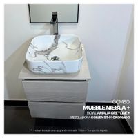 COMBO MUEBLE NIEBLA + BOWL AMALIA GREYLINE + MEZCLADORA COLLEN ST-01 BLACK + DESAGUE PUSH CROMADO