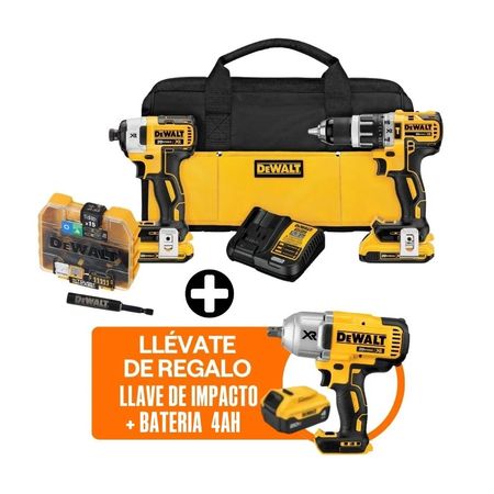 COMBO Dewalt Inalámbrico DCK287D2-K16: Taladro Percutor + Atornillador de Impacto + Llave de Impacto + Set 16 Piezas