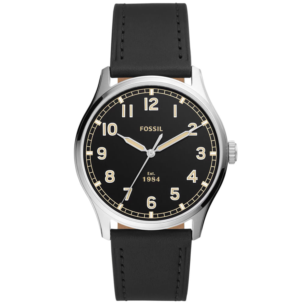 Reloj Fossil Dayliner FS5926 Acero Inoxidable Correa de Cuero y Dial Negro