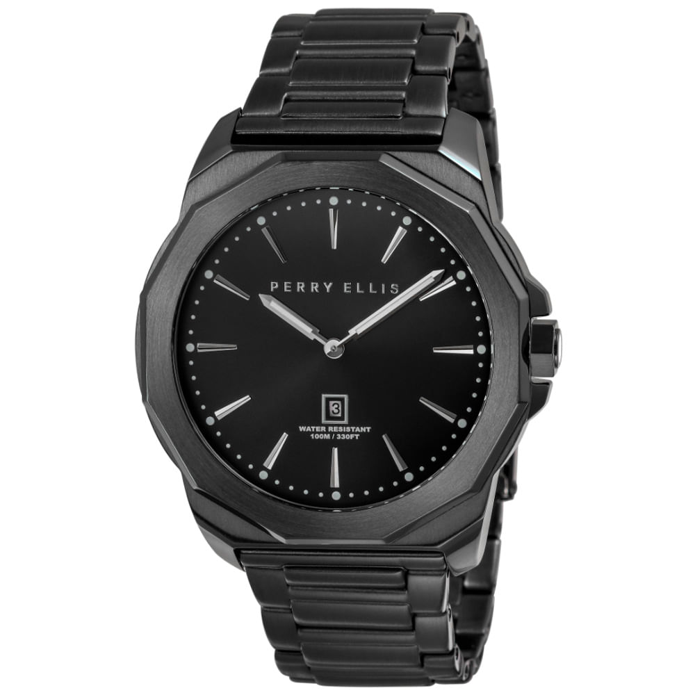 Reloj Perry Ellis Decagon 46 05006-02 Fecha Acero Inoxidable Negro