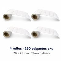 4 rollos de 250 etiquetas adhesivas 76x25mm térmico directo blanco TD 3x1 pulgada