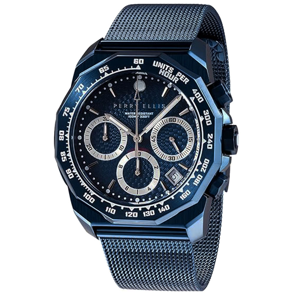 Reloj Perry Ellis Decagon GT 09005-04 Fecha Cronómetro Acero Inoxidable Azul