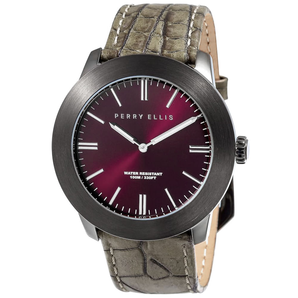 Reloj Perry Ellis Slim Line 46 03011-01 Correa de Cuero Beige Dial Vino