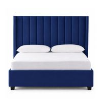 Cama Tapizada Listón con Patas de Madera LeMueble 2 Plazas Azul