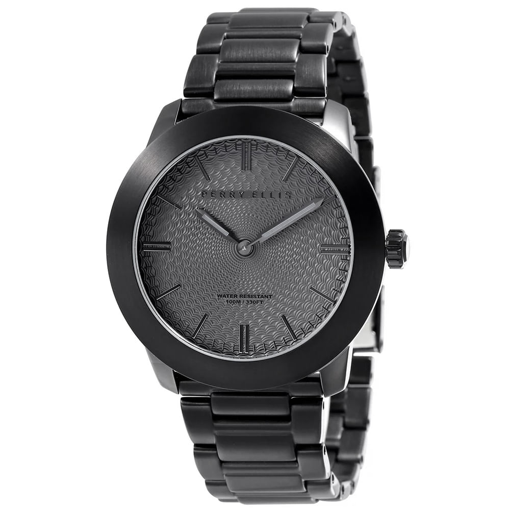Reloj Perry Ellis Slim Line 42 07009-02 Acero Inoxidable Negro Dial Gris Oscuro