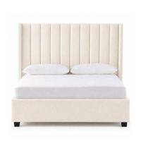 Cama Tapizada Listón con Patas de Madera LeMueble 2 Plazas Ivory