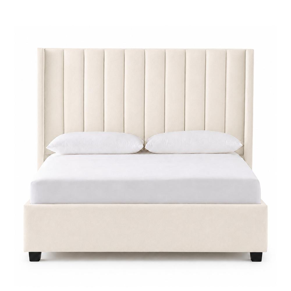Cama Tapizada Listón con Patas de Madera LeMueble 2 Plazas Ivory