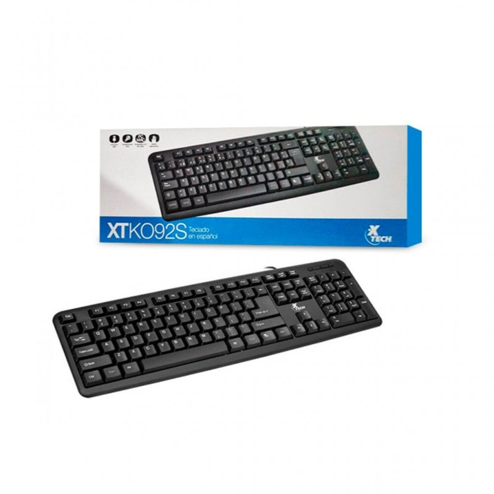 Teclado Xtech XTK-092E USB Cableado Inglés Negro 104 Teclas