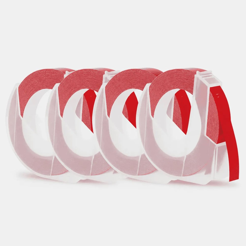 4 rollos adhesivo de relieve color rojo embossing 9mm 3 metros para B90