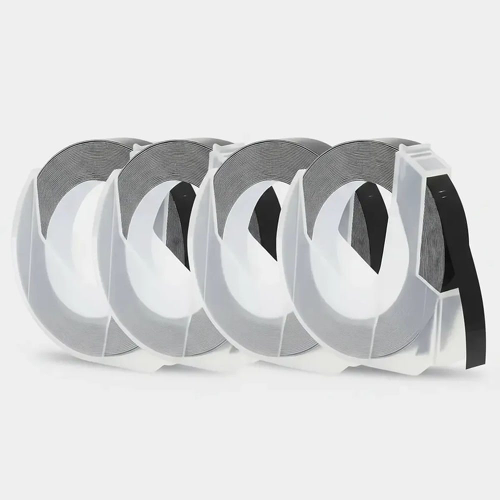 4 rollos adhesivo de relieve color negro embossing 9mm 3 metros para B90