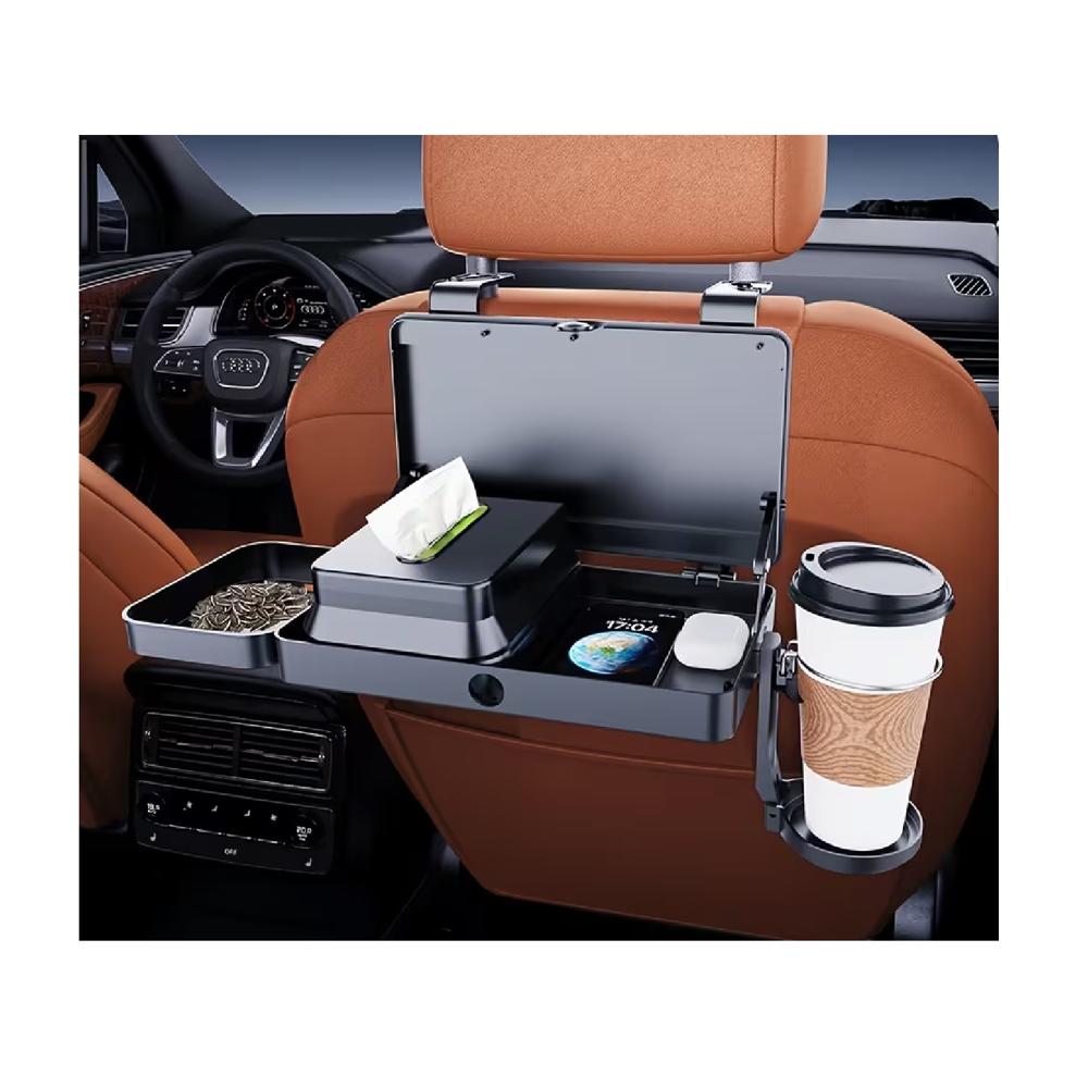 Organizador Para Asiento De Auto Con Bandeja Plegable Portavasos Y Soporte Para Celular