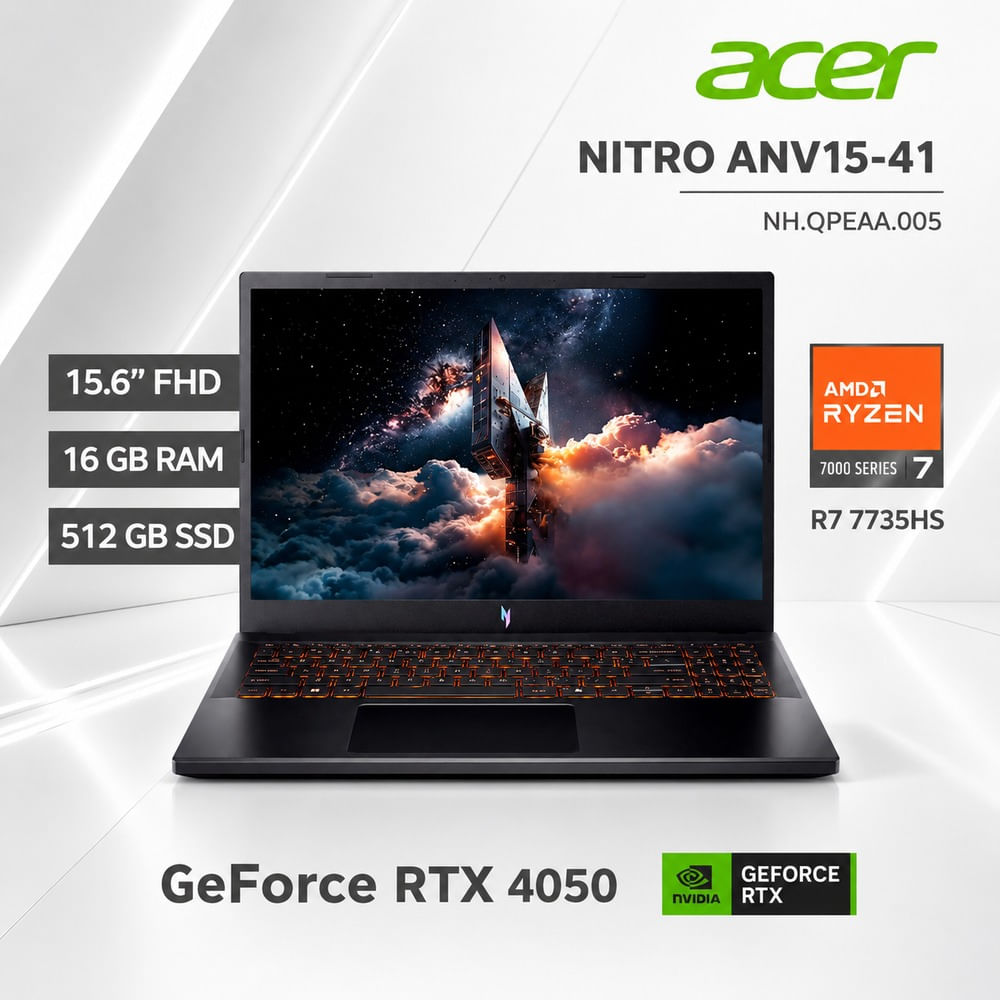 Laptop Gamer Acer Nitro V15 Ryzen 7 7735HS 16GB 512GB SSD RTX 4050 15.6   FHD 144Hz ANV15-41