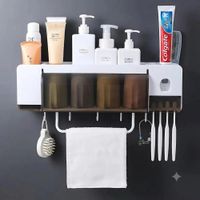 Porta Cepillos Multifunción Dispensador de Pasta Dientes Jabón Toallero y 4 Vasos.