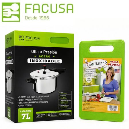 Promo Facusa Olla Presion de 7Lt Acero Inoxdable  Tabla de Picar