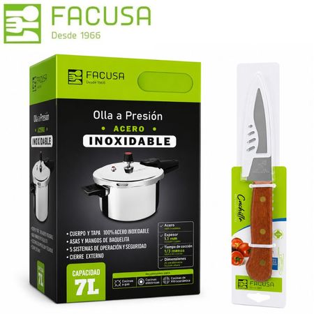 Promo Facusa Olla Presion de 7Lt Acero Inoxdable  Cuchillo