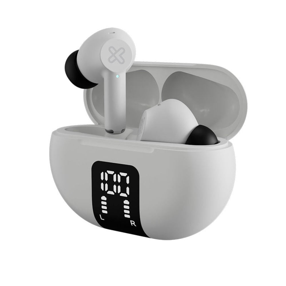 Klip Xtreme Audífonos TWS EdgeBuds ANC ENC Bluetooth 5.4 IPX4 y Pantalla LED Blanco - KTE-755WH