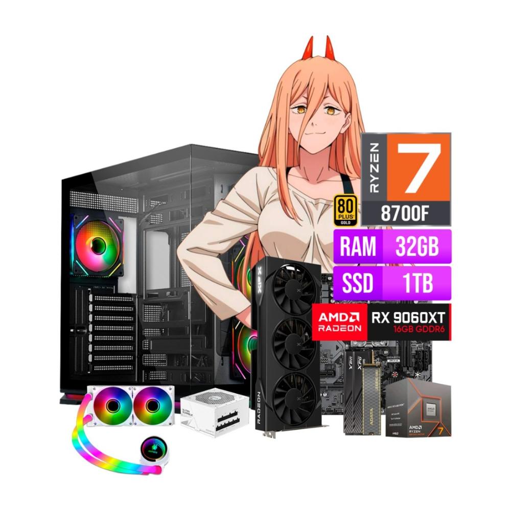 COMPUTADORA PC GAMER RYZEN 7 8700F RAM 32GB SSD 1TB M.2 RX 9060 XT 16GB