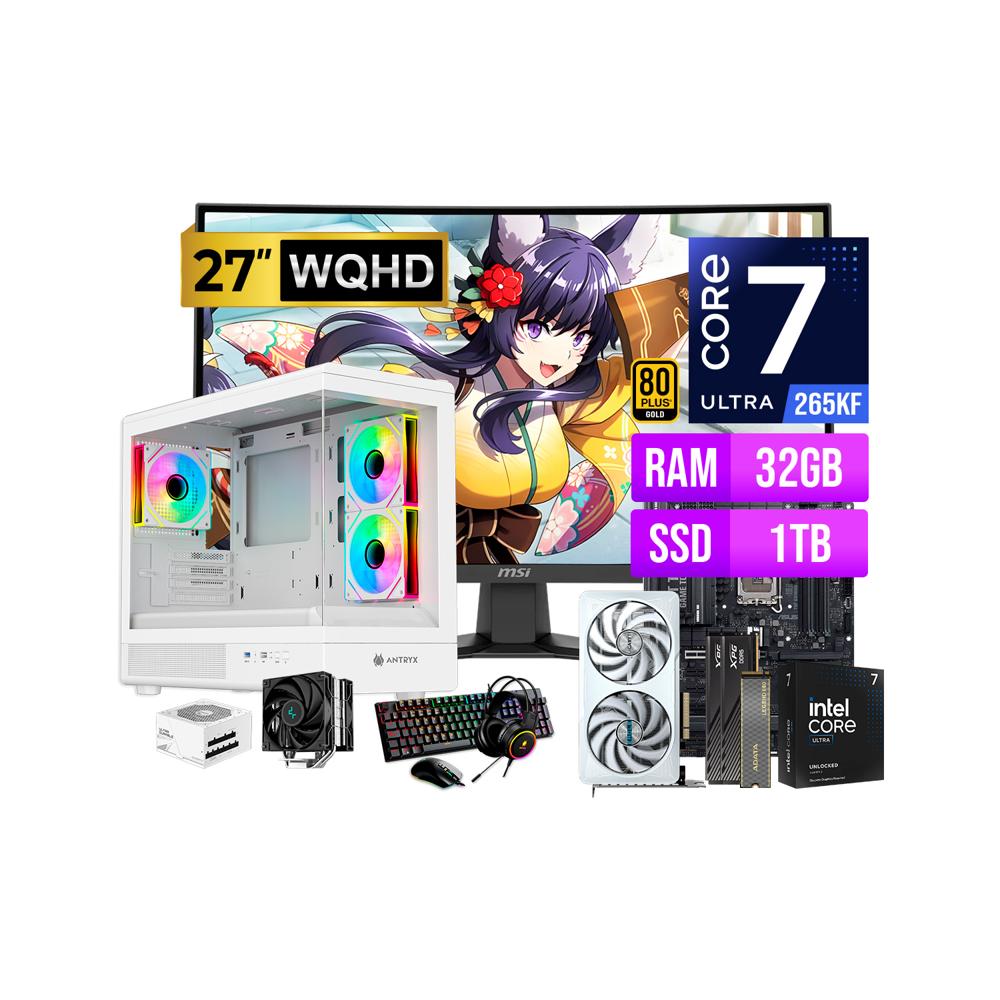 COMPUTADORA PC GAMER CORE ULTRA 7 265KF RAM 32GB SSD 1TB RTX 5060 - MONITOR 27 CURVO 180HZ 0.5MS