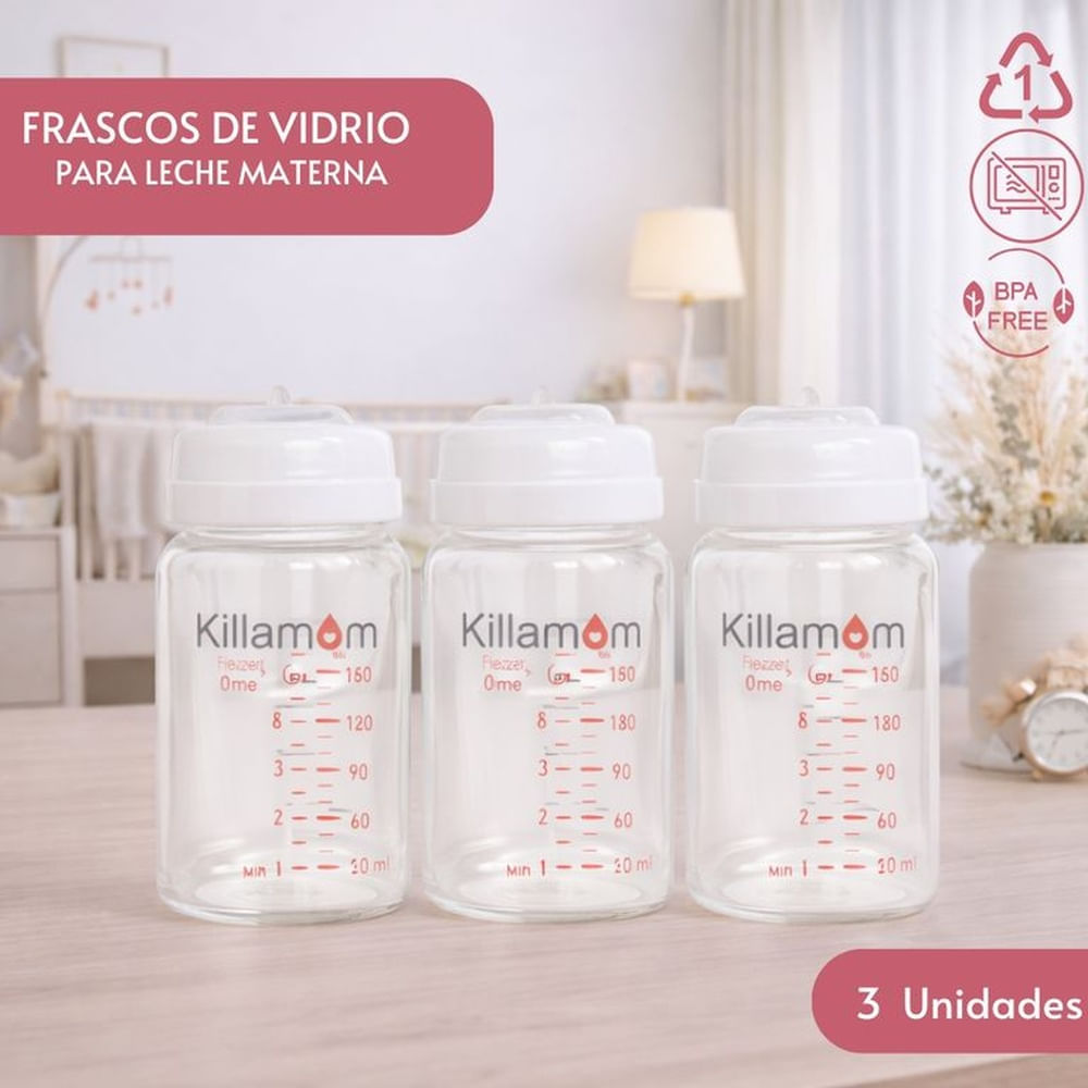 BOTELLAS DE VIDRIO PARA ALMACENAR LECHE MATERNA / 3 UNIDADES Blanco
