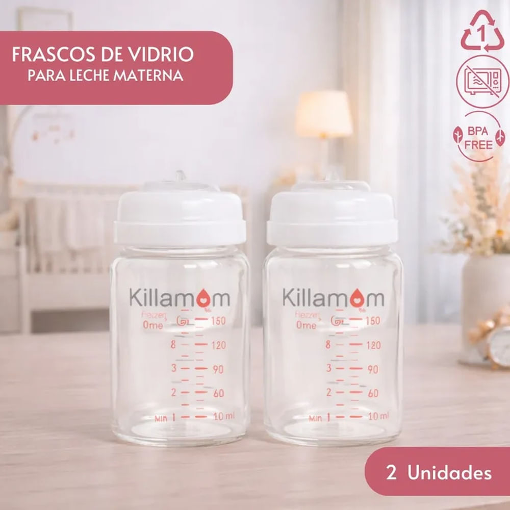 BOTELLAS DE VIDRIO PARA ALMACENAR LECHE MATERNA / 2 UNIDADES Blanco