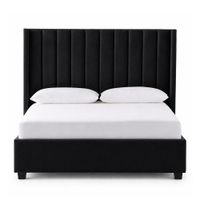 Cama Tapizada Listón con Patas de Madera LeMueble Negro 1.5 Plz