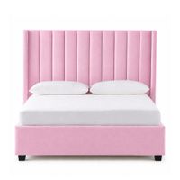 Cama Tapizada Listón con Patas de Madera LeMueble Rosa 1.5 Plz