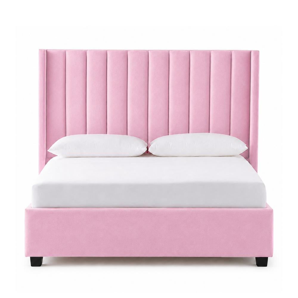 Cama Tapizada Listón con Patas de Madera LeMueble Rosa 1.5 Plz